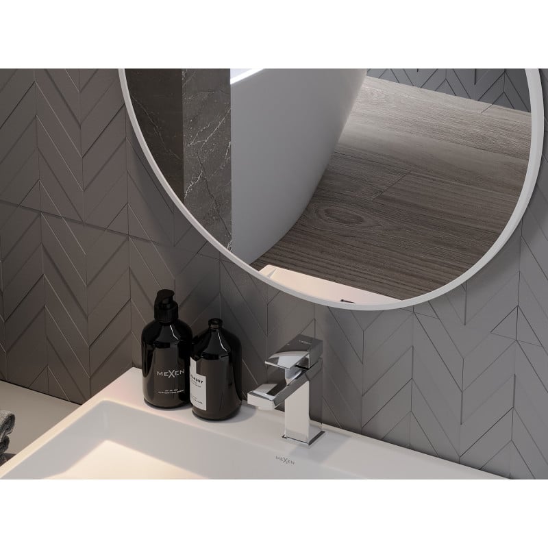 Mexen Loft rundes Badezimmer-Spiegel 80 cm, weißer Rahmen - 9850-080-080-000-20