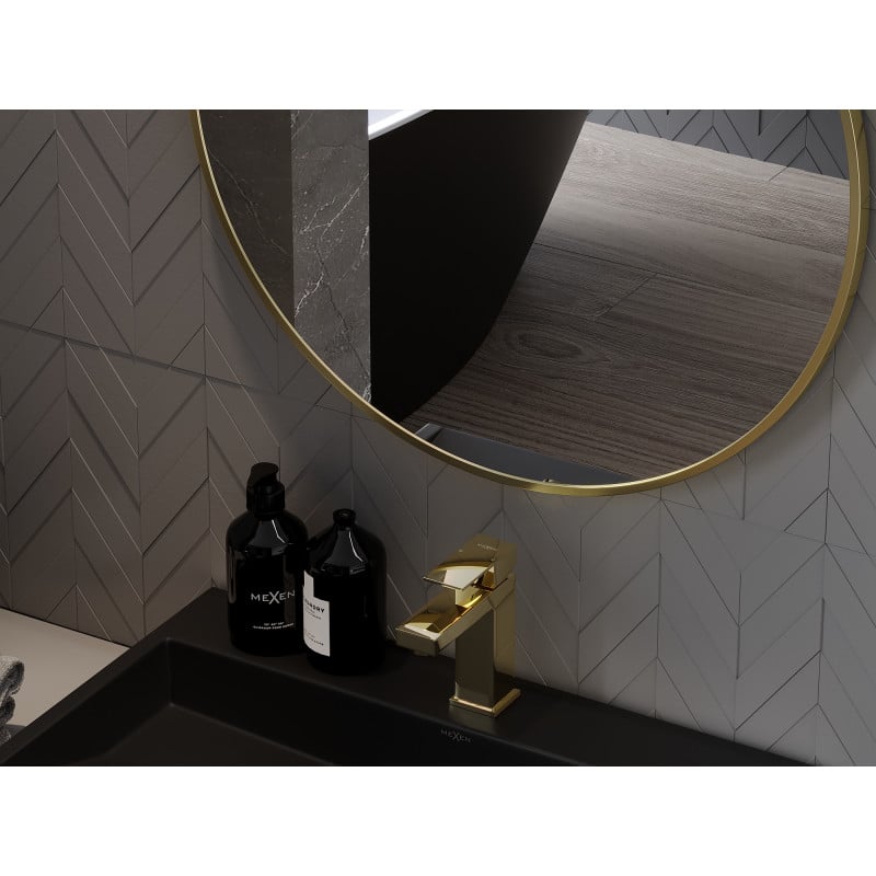 Mexen Loft rundes Badezimmerspiegel 30 cm, goldener Rahmen - 9850-030-030-000-50