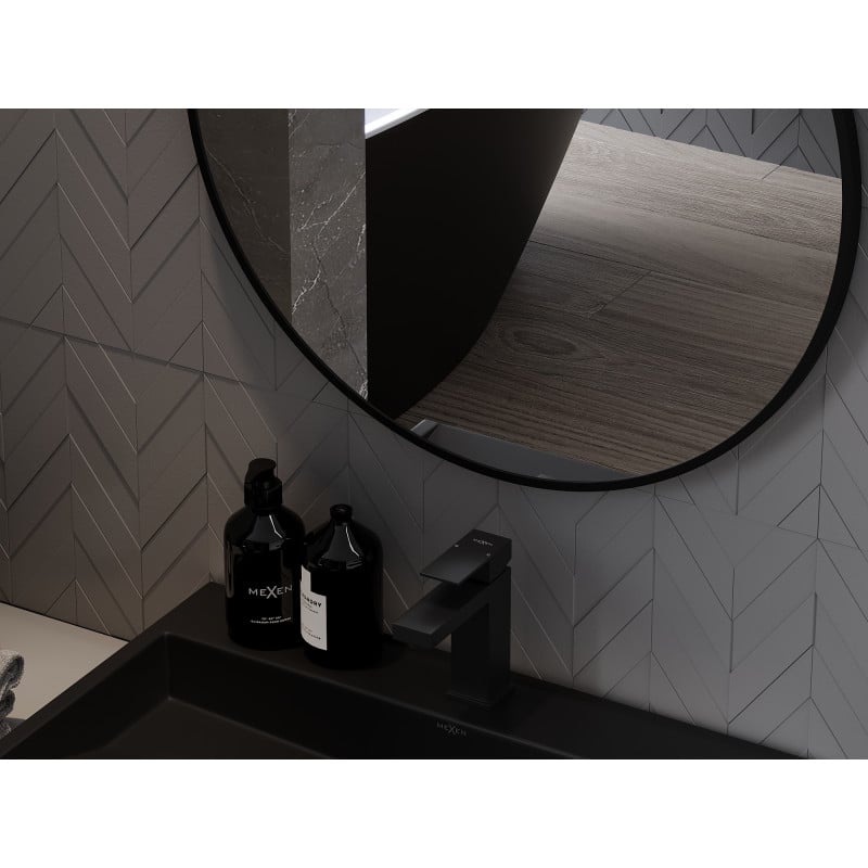Mexen Loft Badezimmer-Spiegel rund 45 cm, schwarzer Rahmen - 9850-045-045-000-70
