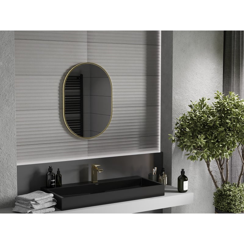 Mexen Loft Badezimmerspiegel oval 70 x 50 cm, goldener Rahmen - 9851-070-050-000-50
