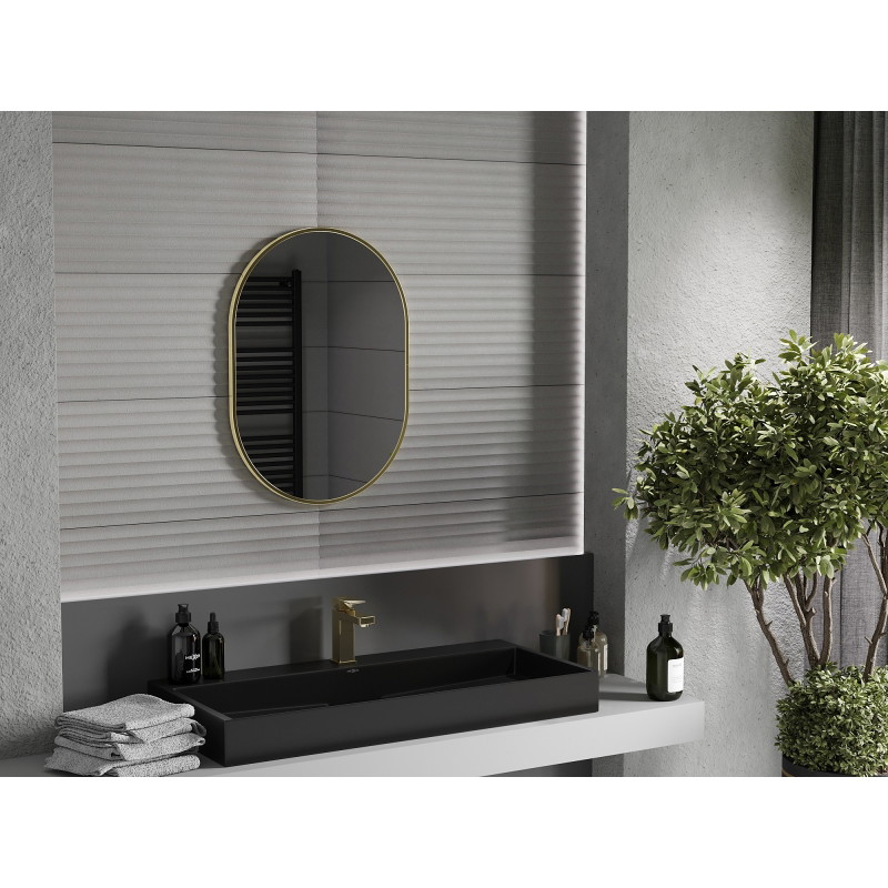 Mexen Loft ovaler Badezimmerspiegel 70 x 50 cm, goldener Rahmen - 9851-070-050-000-50