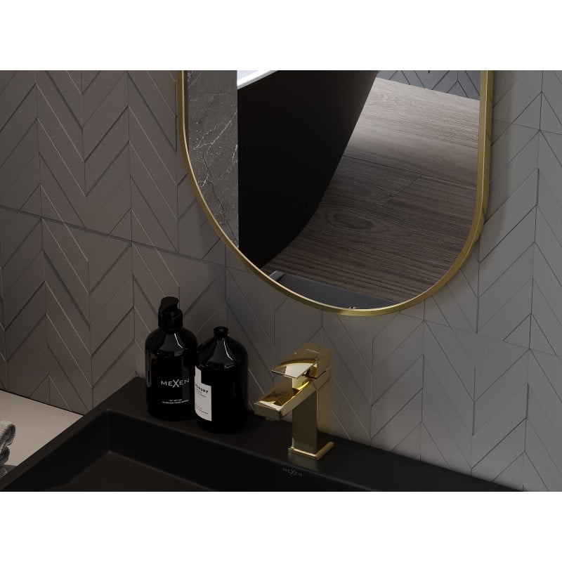 Mexen Loft Badezimmerspiegel oval 70 x 50 cm, goldener Rahmen - 9851-070-050-000-50