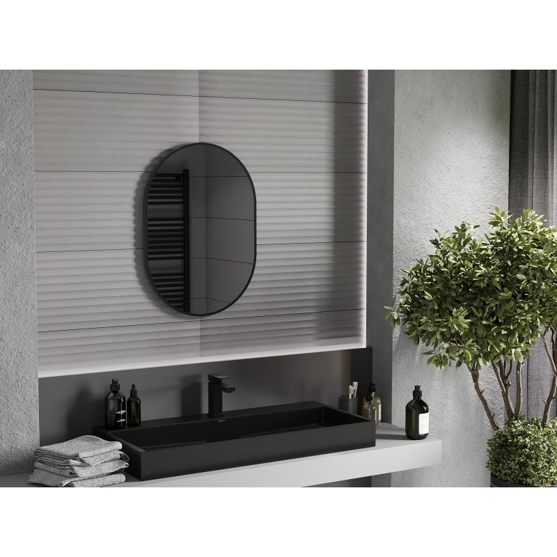 Mexen Loft ovaler Badezimmerspiegel 70 x 50 cm, schwarzer Rahmen - 9851-070-050-000-70