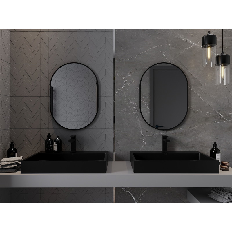 Mexen Loft oval Badezimmer-Spiegel 70 x 50 cm, schwarzer Rahmen - 9851-070-050-000-70