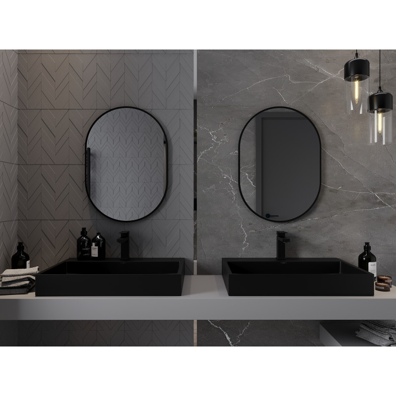 Mexen Loft ovaler Badezimmerspiegel 70 x 50 cm, schwarzer Rahmen - 9851-070-050-000-70