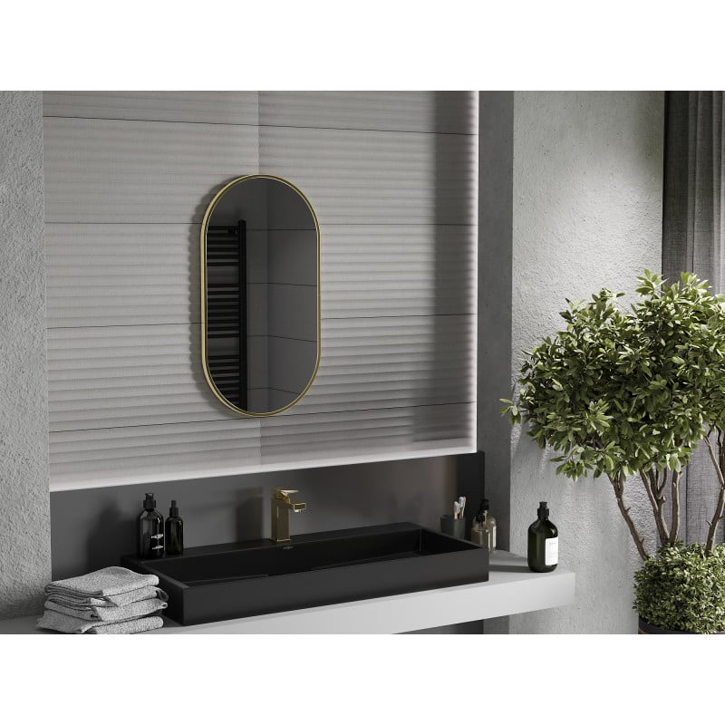 Mexen Loft ovaler Badezimmerspiegel 75 x 40 cm, goldener Rahmen - 9851-075-040-000-50