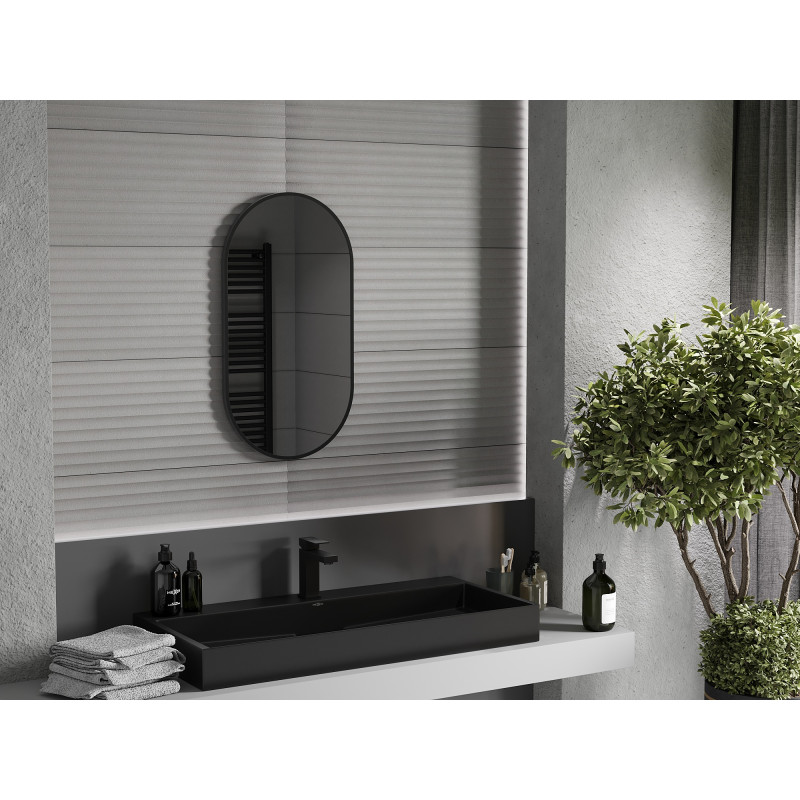 Mexen Loft ovaler Badezimmerspiegel 75 x 40 cm, schwarzer Rahmen - 9851-075-040-000-70