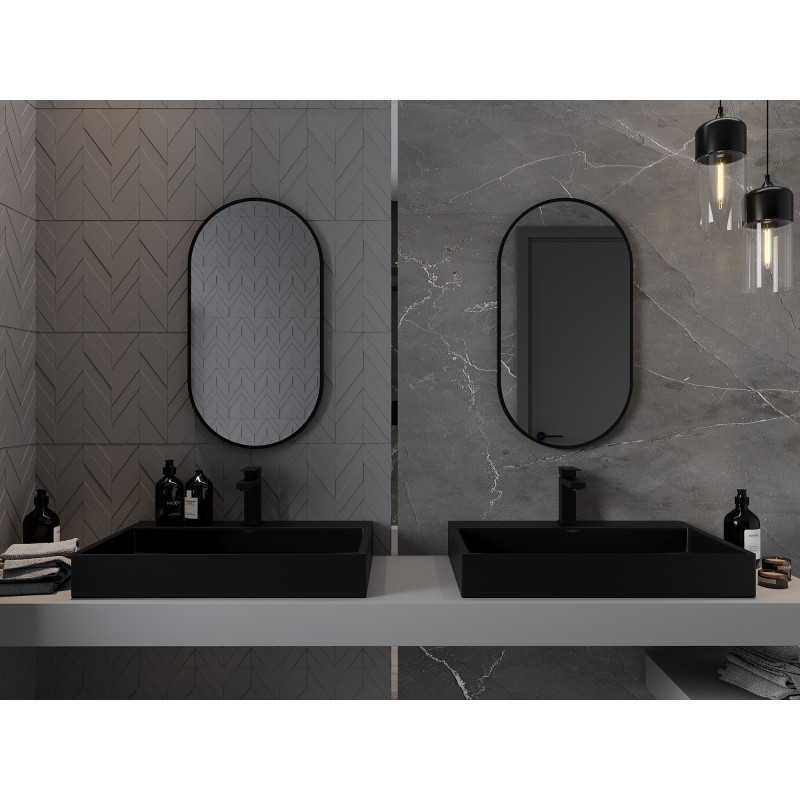 Mexen Loft ovaler Badezimmerspiegel 75 x 40 cm, schwarzer Rahmen - 9851-075-040-000-70