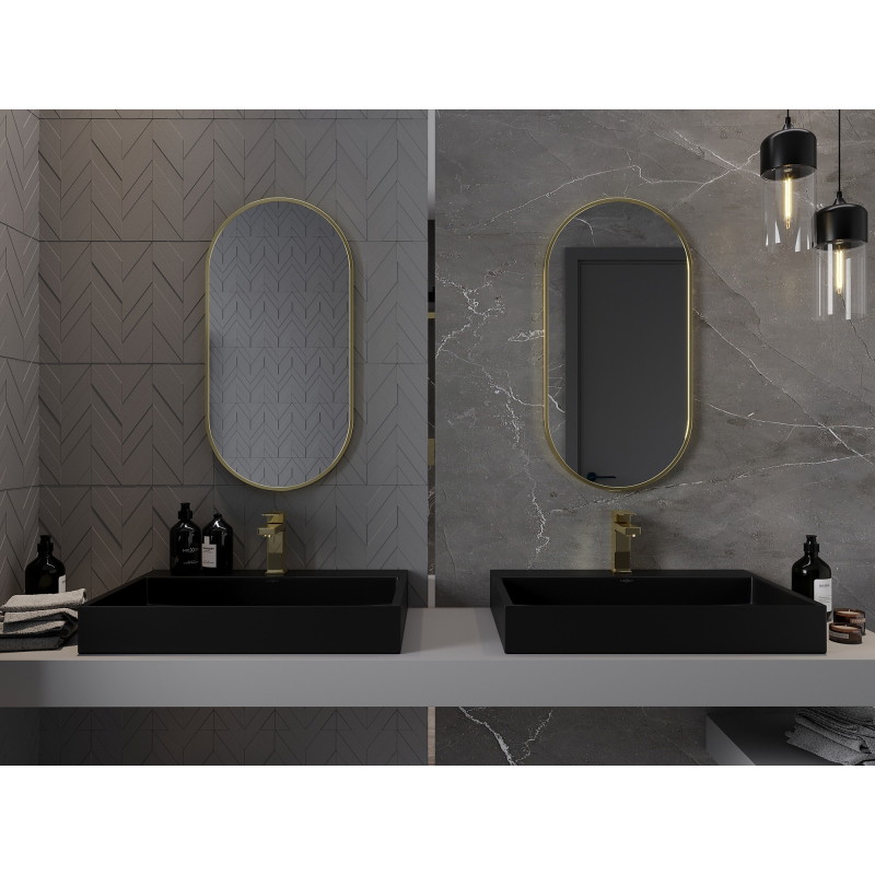 Mexen Loft Ovaler Badezimmerspiegel 80 x 40 cm, Rahmen in gebürstetem Gold - 9851-080-040-000-50