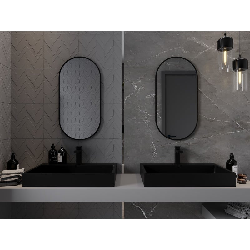 Mexen Loft ovaler Badezimmerspiegel 80 x 40 cm, schwarzer Rahmen - 9851-080-040-000-70