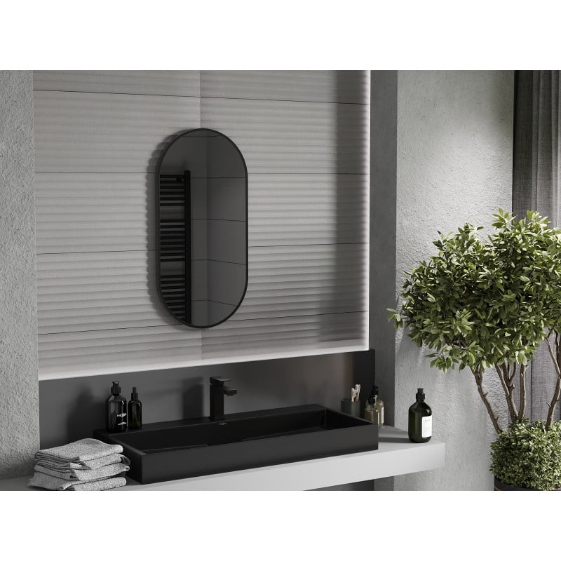Mexen Loft ovaler Badezimmerspiegel 80 x 40 cm, schwarzer Rahmen - 9851-080-040-000-70