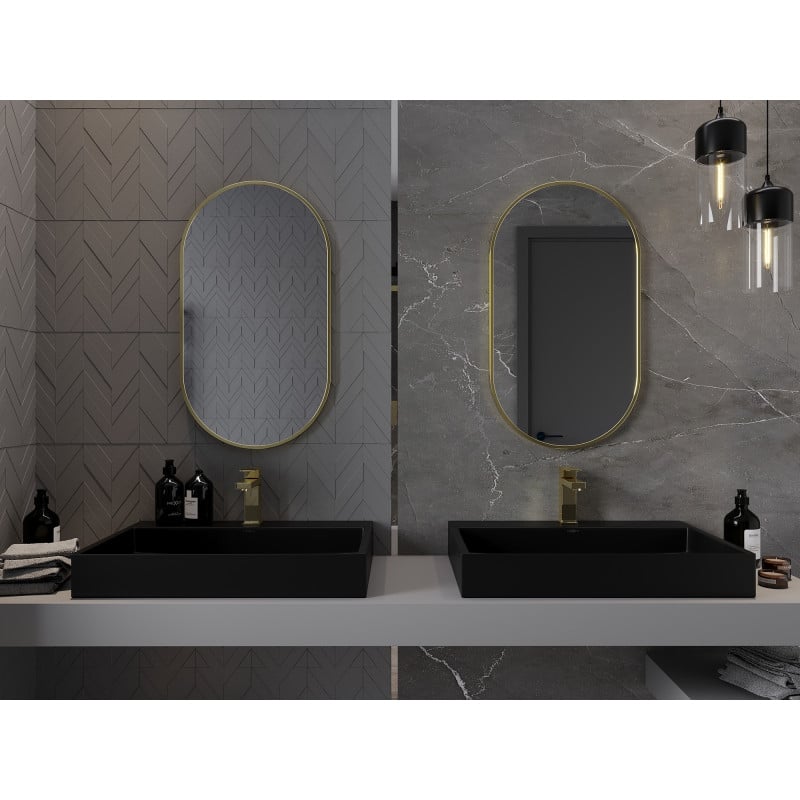 Mexen Loft ovale Badezimmerspiegel 80 x 45 cm, goldener Rahmen - 9851-080-045-000-50