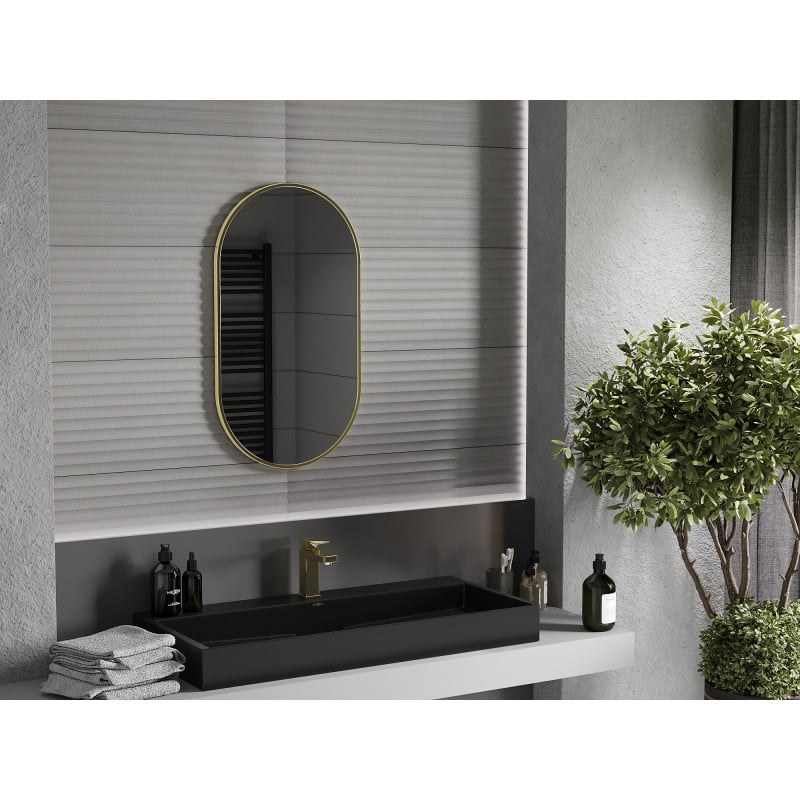 Mexen Loft ovale Badezimmerspiegel 80 x 45 cm, goldener Rahmen - 9851-080-045-000-50