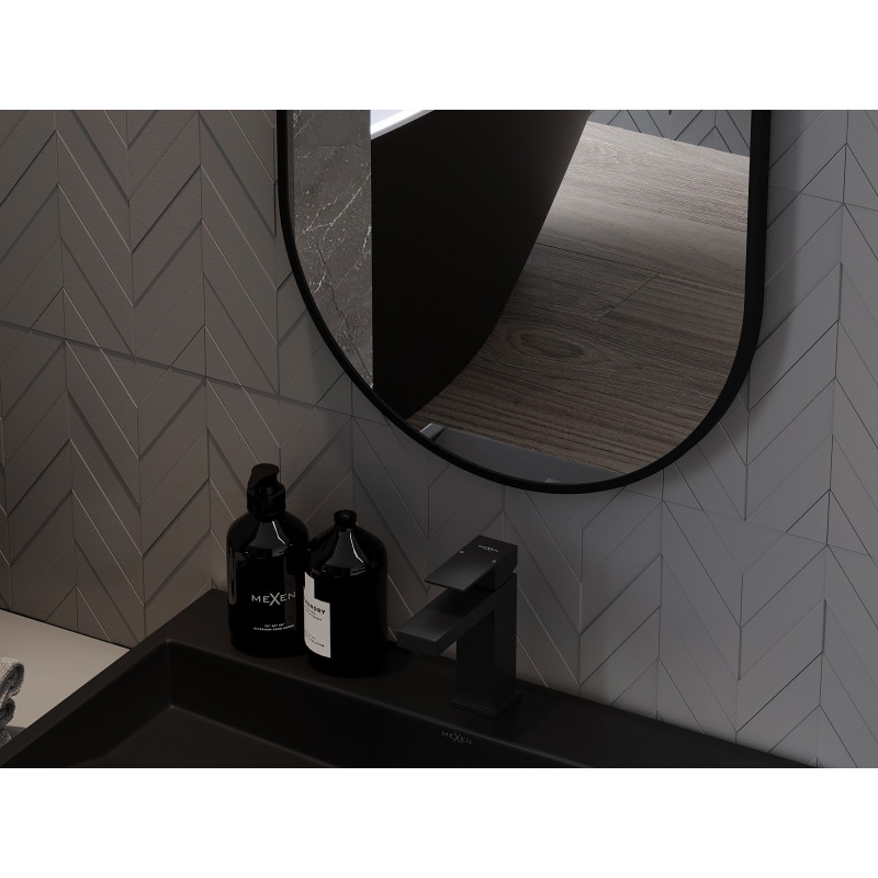 Mexen Loft oval Badezimmer-Spiegel 80 x 45 cm, schwarzer Rahmen - 9851-080-045-000-70