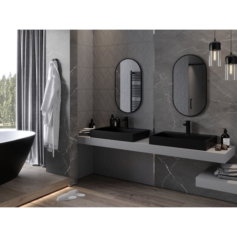 Mexen Loft ovaler Badezimmerspiegel 80 x 45 cm, schwarzer Rahmen - 9851-080-045-000-70