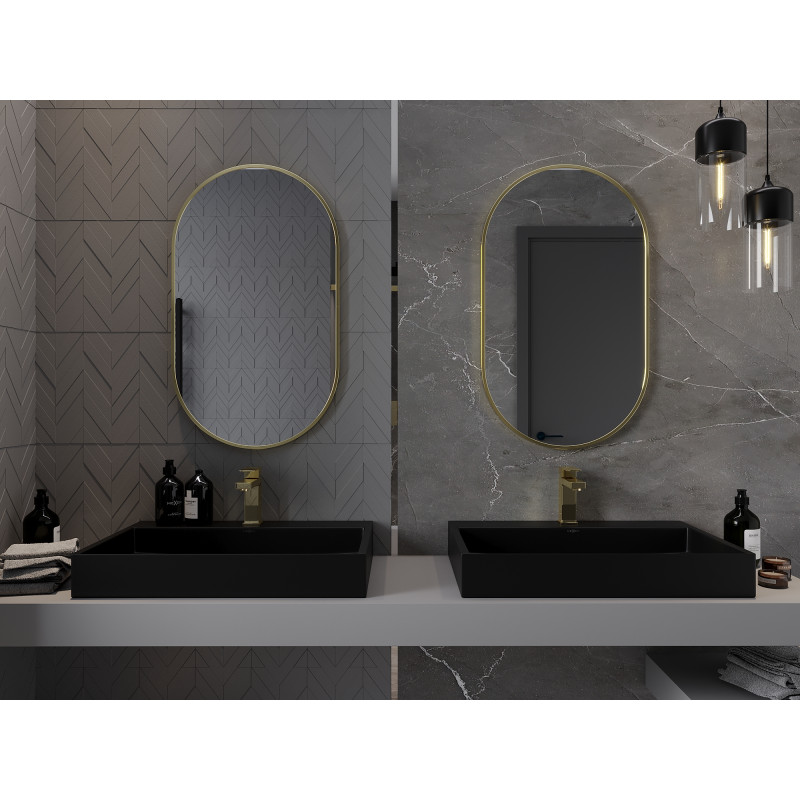 Mexen Loft ovaler Badezimmerspiegel 85 x 50 cm, goldener Rahmen - 9851-085-050-000-50