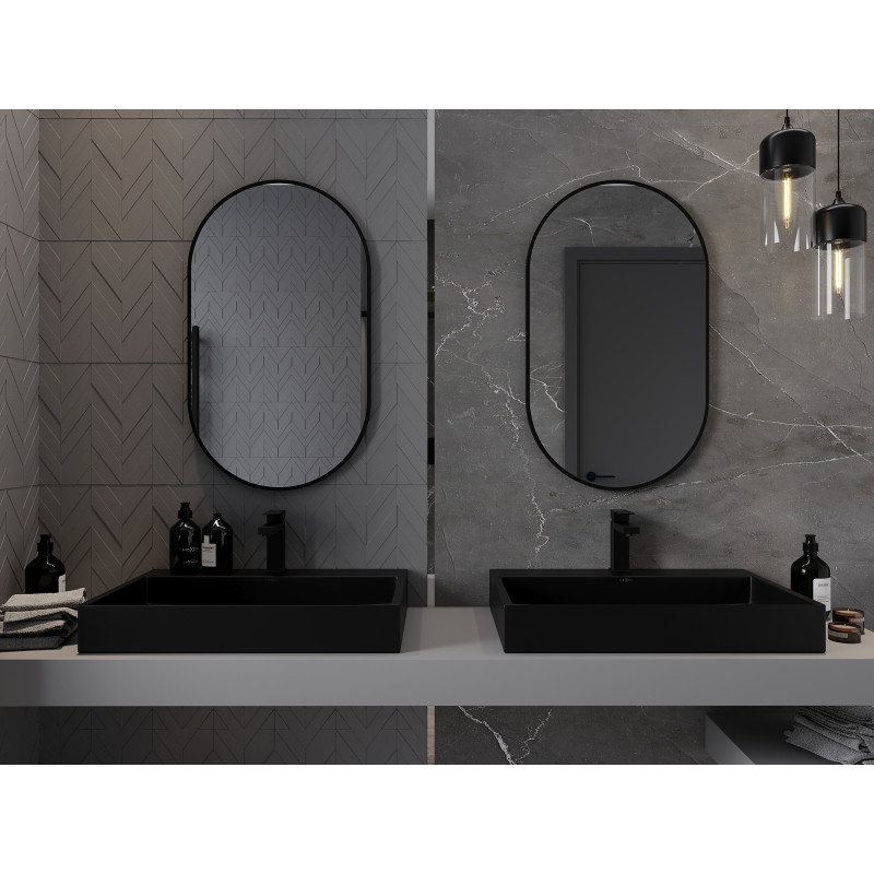 Mexen Loft Badezimmerspiegel oval 85 x 50 cm, schwarzer Rahmen - 9851-085-050-000-70