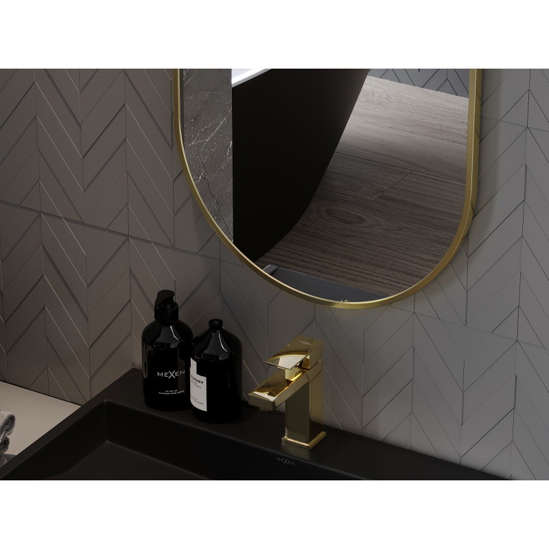Mexen Loft Badezimmerspiegel oval 90 x 45 cm, goldener Rahmen - 9851-090-045-000-50