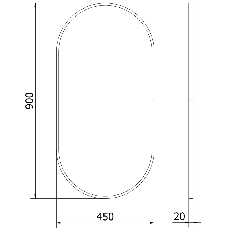 Mexen Loft ovale Badezimmerspiegel 90 x 45 cm, schwarzer Rahmen - 9851-090-045-000-70