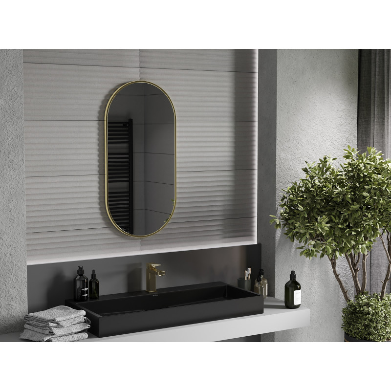 Mexen Loft Badezimmerspiegel oval 90 x 45 cm, goldener Rahmen - 9851-090-045-000-50