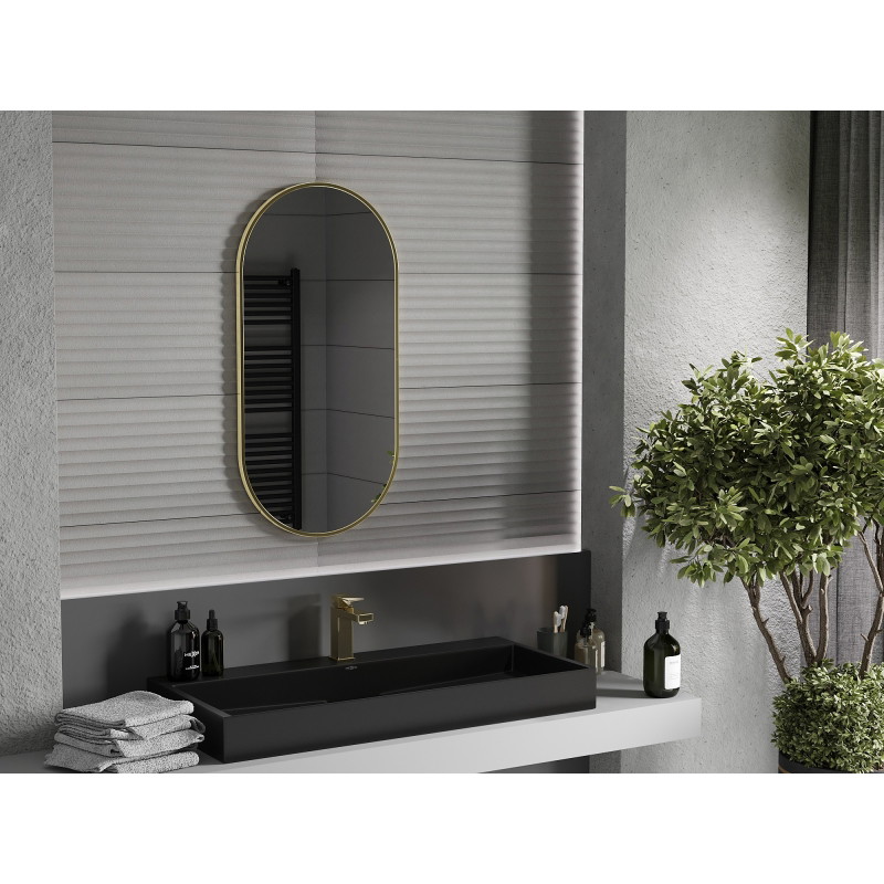 Mexen Loft Ovaler Badezimmerspiegel 90 x 45 cm, goldener Rahmen - 9851-090-045-000-50