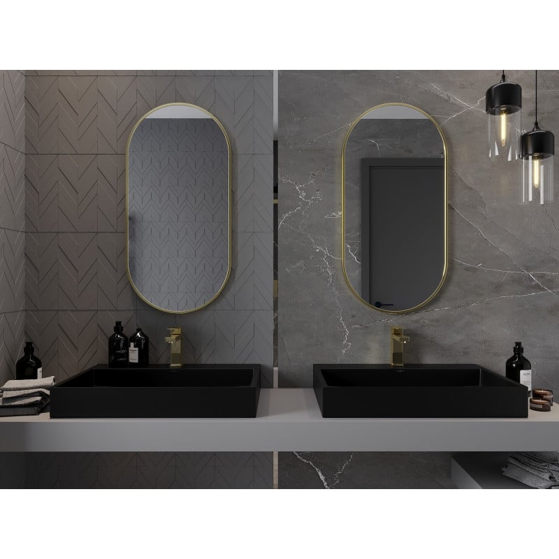 Mexen Loft Badezimmerspiegel oval 90 x 45 cm, goldener Rahmen - 9851-090-045-000-50