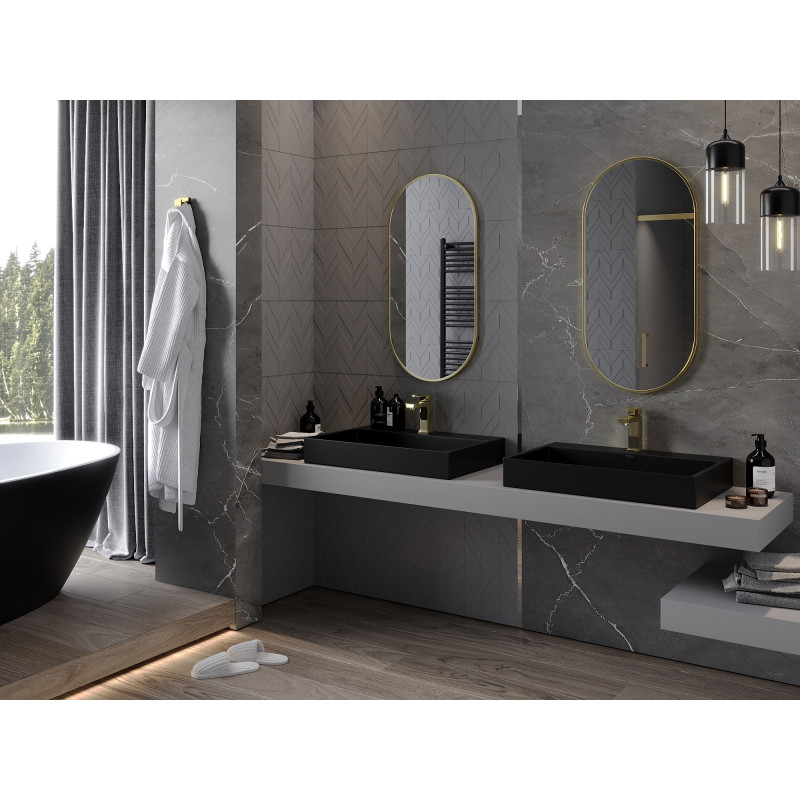 Mexen Loft Badezimmerspiegel oval 90 x 45 cm, goldener Rahmen - 9851-090-045-000-50