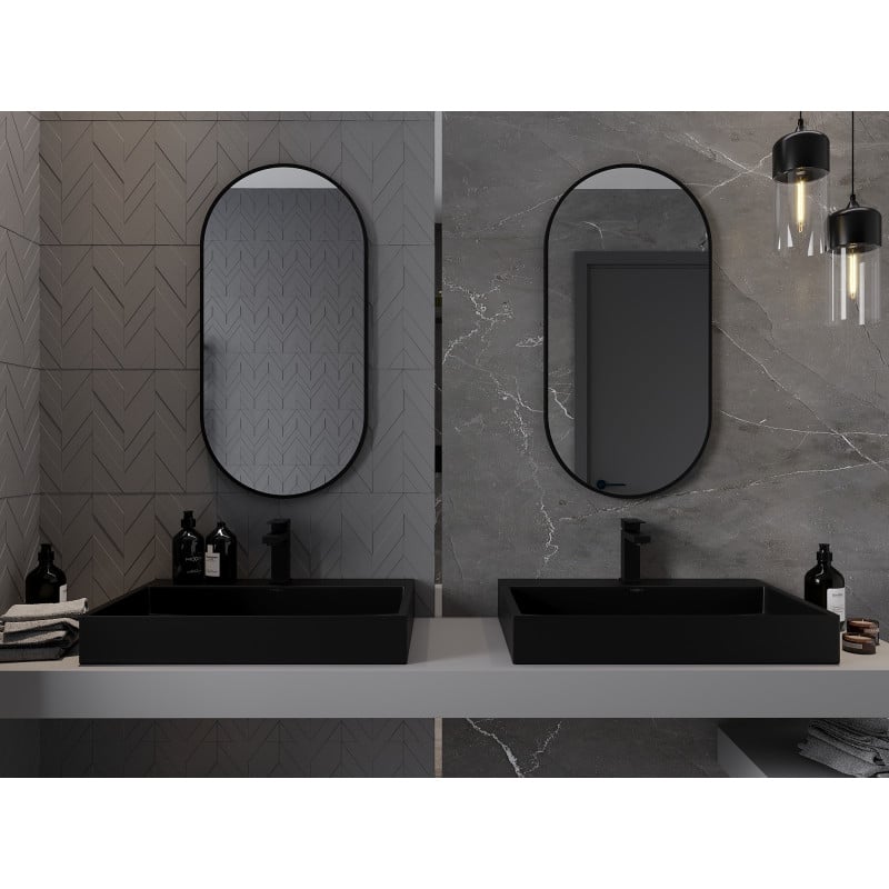 Mexen Loft ovale Badezimmerspiegel 90 x 45 cm, schwarzer Rahmen - 9851-090-045-000-70