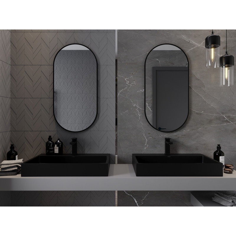 Mexen Loft Ovaler Badezimmerspiegel 90 x 45 cm, schwarzer Rahmen - 9851-090-045-000-70