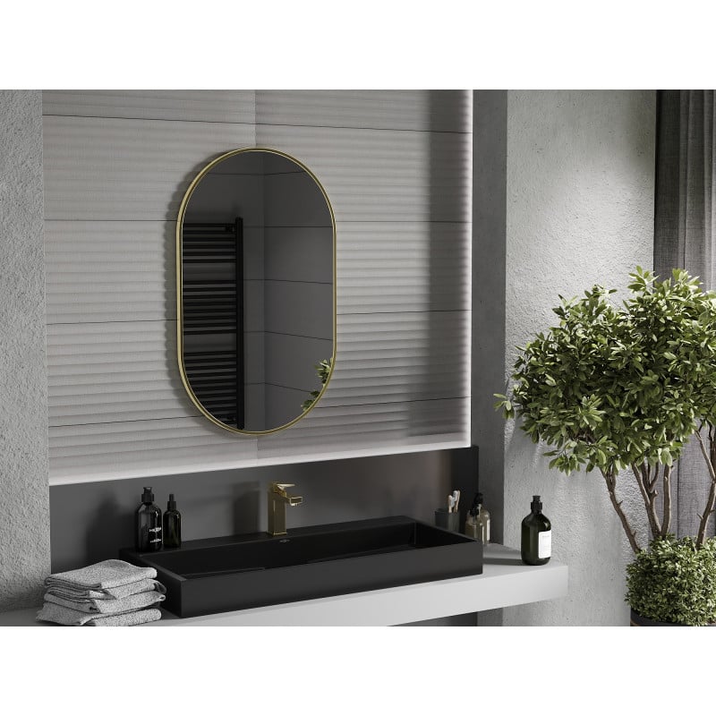 Mexen Loft ovaler Badezimmerspiegel 90 x 55 cm, goldener Rahmen - 9851-090-055-000-50