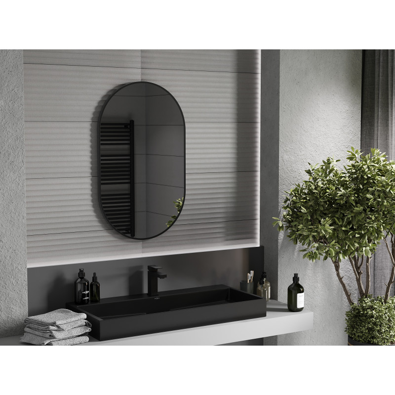 Mexen Loft ovaler Badezimmerspiegel 90 x 55 cm, schwarzer Rahmen - 9851-090-055-000-70