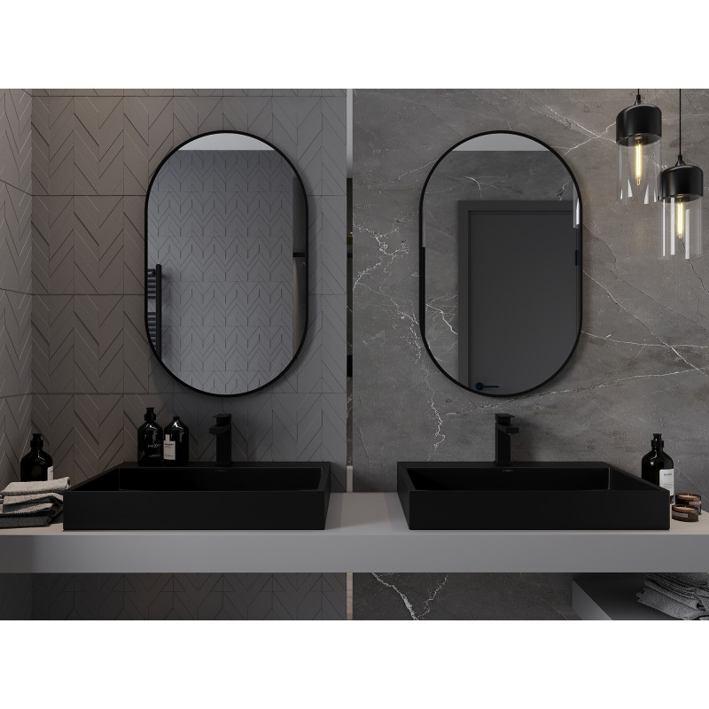 Mexen Loft ovaler Badezimmerspiegel 90 x 55 cm, schwarzer Rahmen - 9851-090-055-000-70