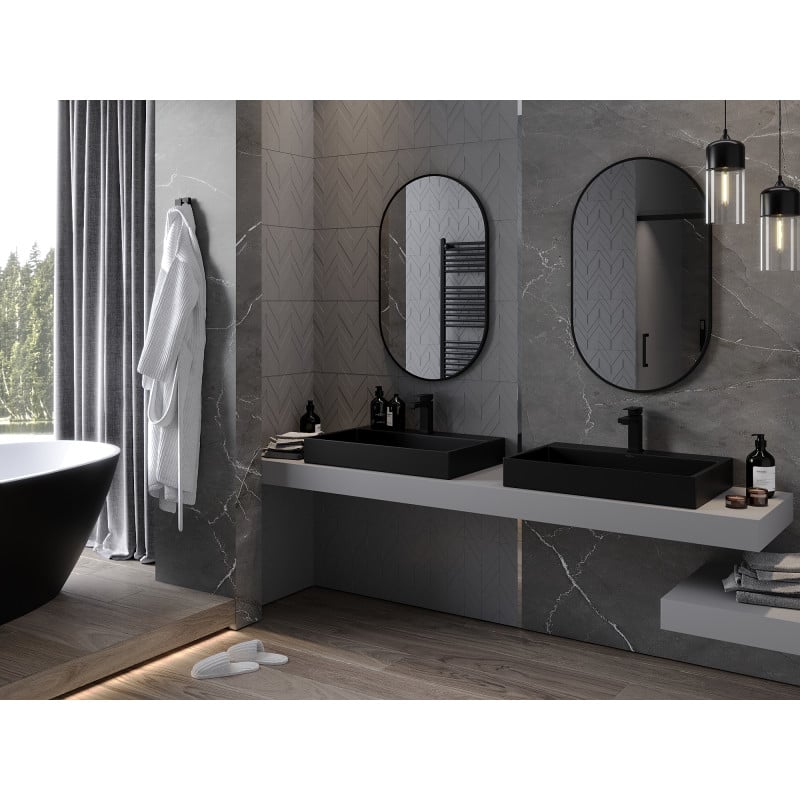 Mexen Loft ovaler Badezimmerspiegel 90 x 55 cm, schwarzer Rahmen - 9851-090-055-000-70