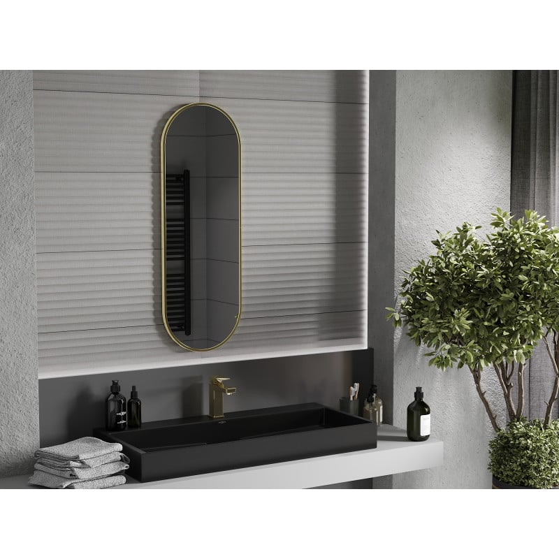 Mexen Loft ovaler Badezimmerspiegel 100 x 35 cm, goldener Rahmen - 9851-100-035-000-50