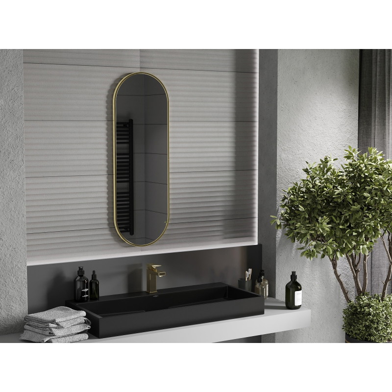 Mexen Loft ovaler Badspiegel 100 x 35 cm, goldener Rahmen - 9851-100-035-000-50
