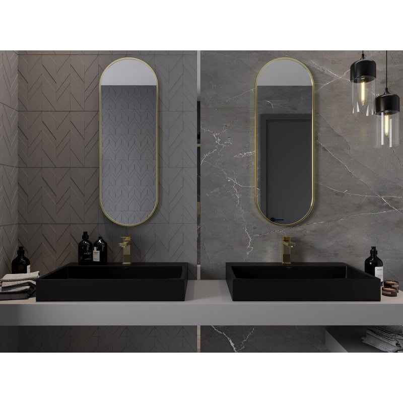 Mexen Loft ovaler Badezimmerspiegel 100 x 35 cm, goldener Rahmen - 9851-100-035-000-50