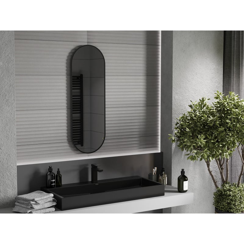 Mexen Loft ovaler Badezimmerspiegel 100 x 35 cm, schwarzer Rahmen - 9851-100-035-000-70