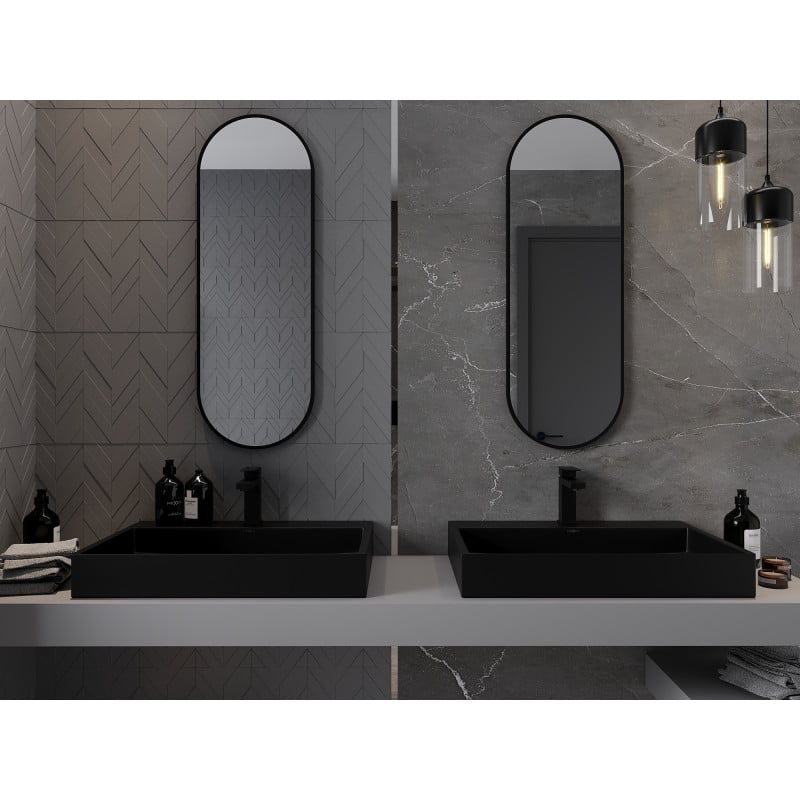 Mexen Loft ovaler Badezimmerspiegel 100 x 35 cm, schwarzer Rahmen - 9851-100-035-000-70