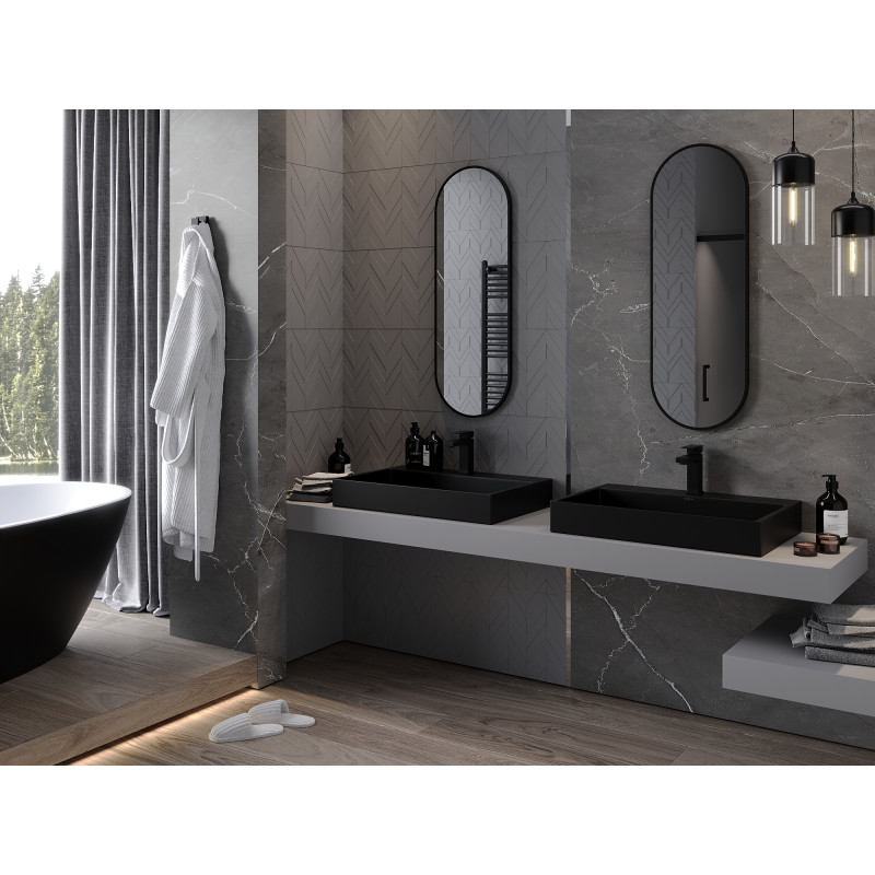 Mexen Loft ovaler Badezimmerspiegel 100 x 35 cm, schwarzer Rahmen - 9851-100-035-000-70