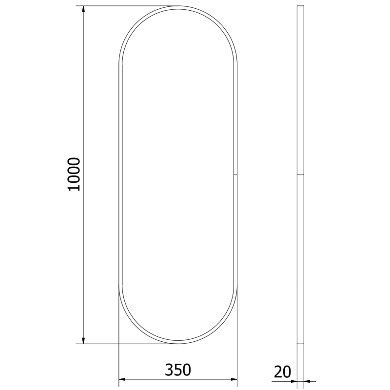 Mexen Loft ovaler Badezimmerspiegel 100 x 35 cm, schwarzer Rahmen - 9851-100-035-000-70
