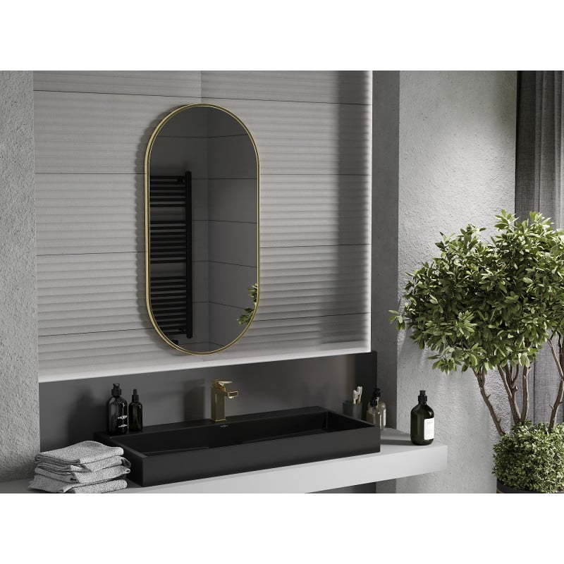 Mexen Loft Ovaler Badezimmer-Spiegel 100 x 50 cm, Goldrahmen - 9851-100-050-000-50