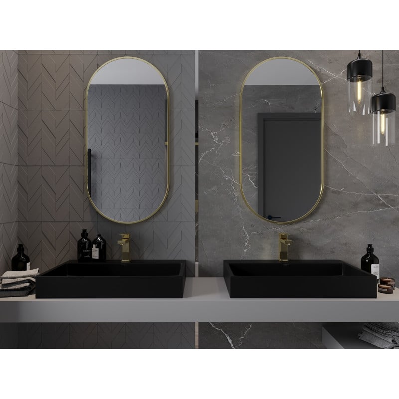 Mexen Loft Ovaler Badezimmer-Spiegel 100 x 50 cm, Goldrahmen - 9851-100-050-000-50