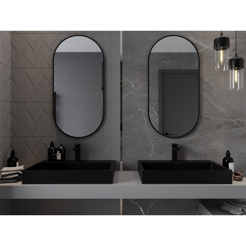 Mexen Loft ovaler Badezimmerspiegel 100 x 50 cm, schwarzer Rahmen - 9851-100-050-000-70