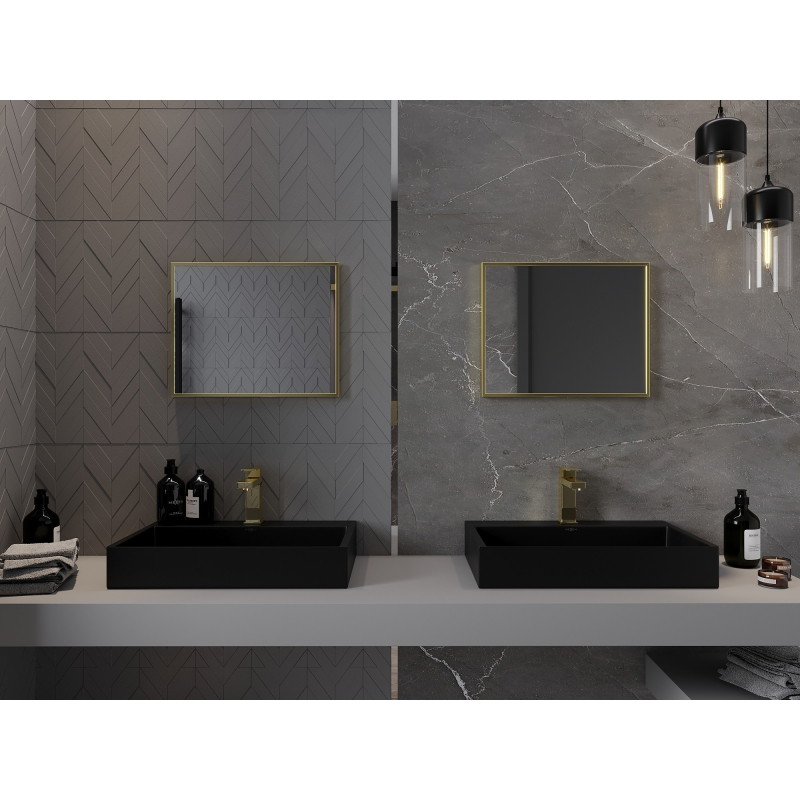 Mexen Loft Rechteckiger Badezimmerspiegel 50 x 40 cm, Rahmen in gebürstetem Gold - 9852-050-040-000-50