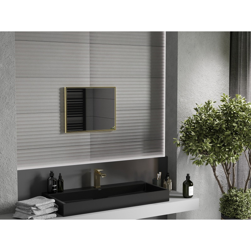 Mexen Loft Rechteckiger Badezimmerspiegel 50 x 40 cm, Rahmen in gebürstetem Gold - 9852-050-040-000-50
