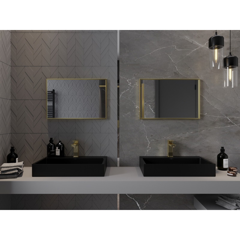 Mexen Loft Rechteckiger Badezimmerspiegel 60 x 40 cm, Rahmen in gebürstetem Gold - 9852-060-040-000-50