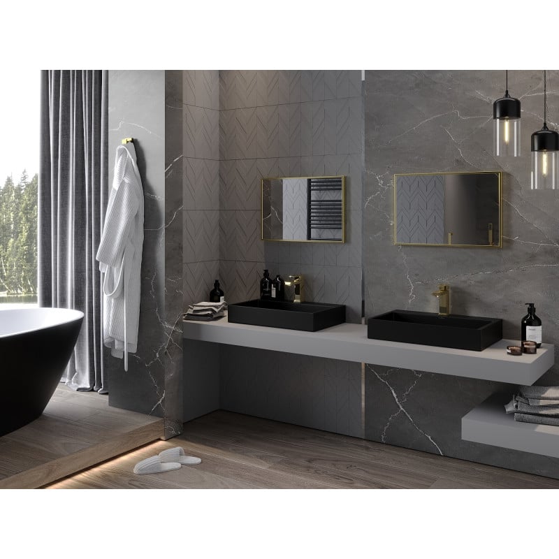 Mexen Loft rechteckiger Badezimmerspiegel 60 x 40 cm, goldener Rahmen - 9852-060-040-000-50