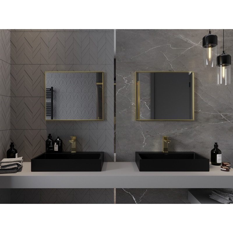Mexen Loft Rechteckiger Badezimmerspiegel 60 x 50 cm, Rahmen gebürstetes Gold - 9852-060-050-000-50