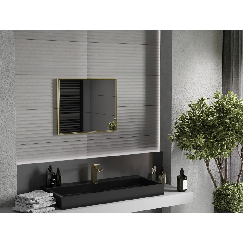 Mexen Loft Rechteckiger Badezimmerspiegel 60 x 50 cm, Rahmen gebürstetes Gold - 9852-060-050-000-50