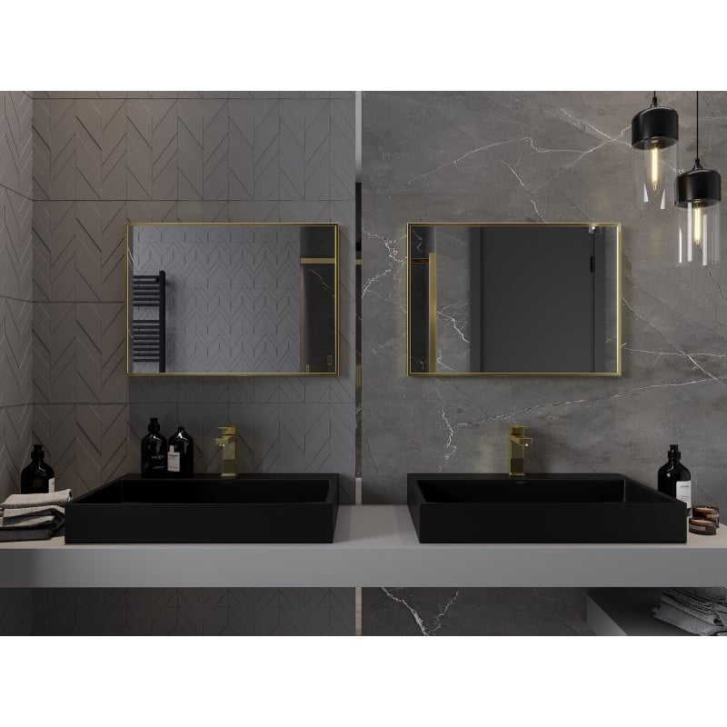 Mexen Loft rechteckiger Badezimmerspiegel 70 x 50 cm, goldener Rahmen - 9852-070-050-000-50